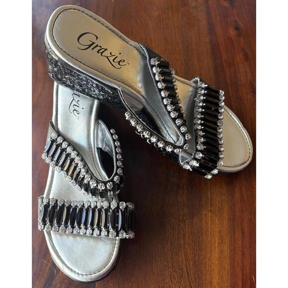 Grazie Shoes - Grazie Black Sequin Rhinestone Wedges Sz 9